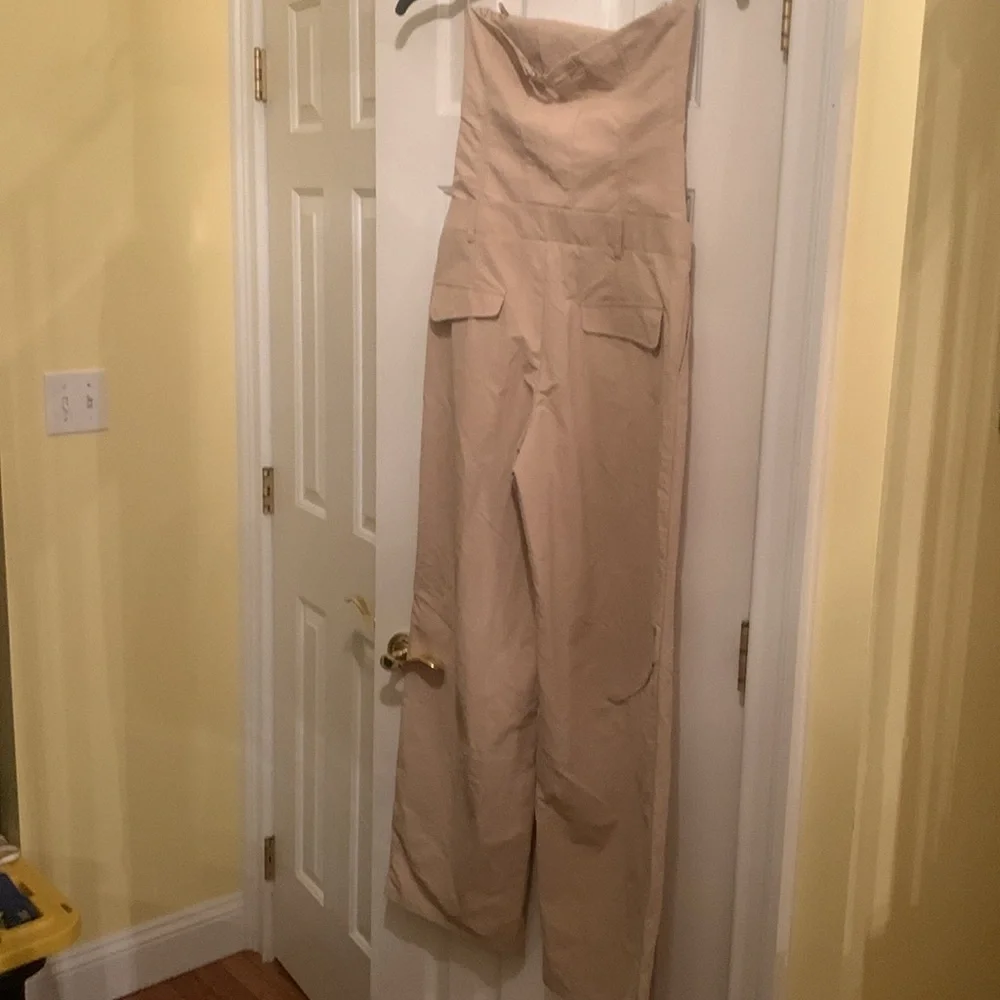 NWOT ZARA WOMEN BEIGE STRAPLESS WIDE LEG JUMPSUIT  Size XS - Picture 2 of 9